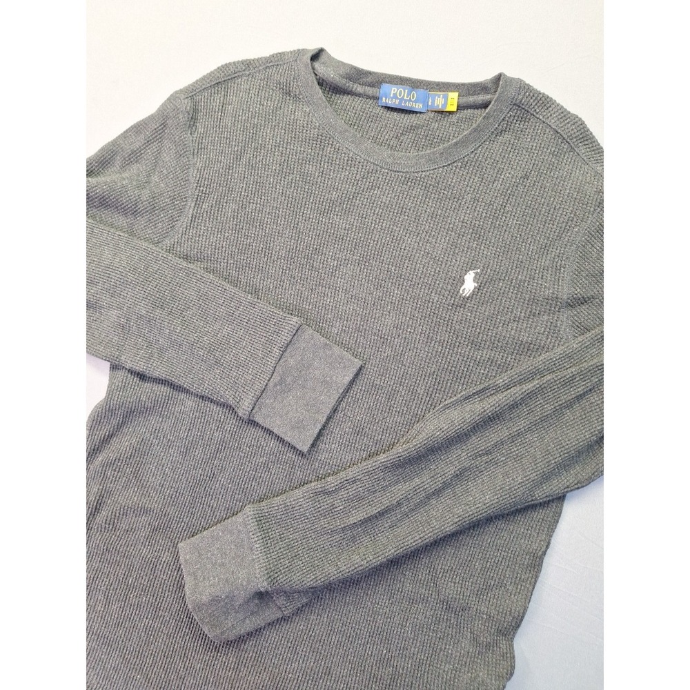 POLO RALPH LAUREN Mens Waffle Knit Thermal Long Sleeve Large Charcoal Grey‎ Pony